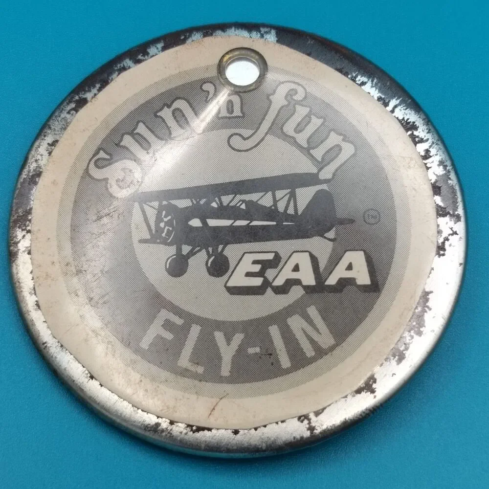 EAA FLY-IN Vintage Pin Button Pinback Aviation Small Prop Plane Bi-Wing Air Show